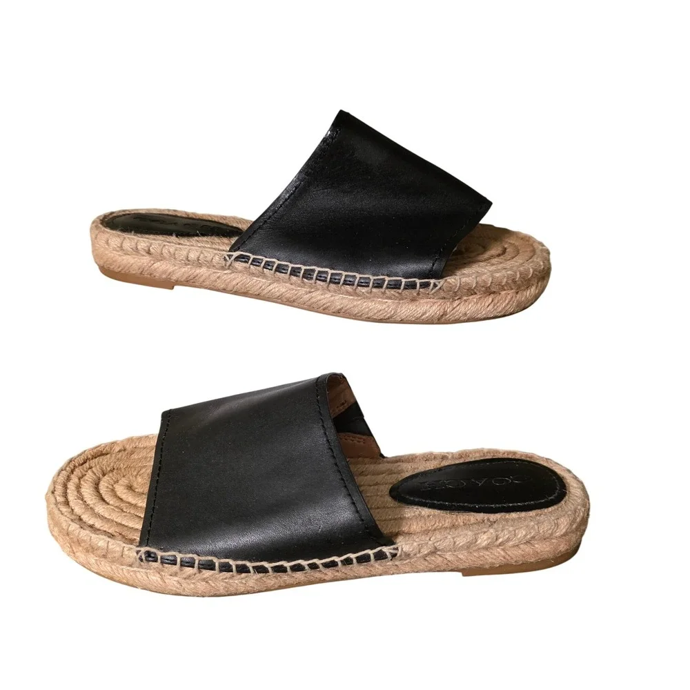 Coach Claudia Black Leather Espadrille Slide Sandals A01973 Womens 7.5B